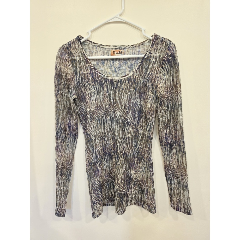 Mudd Animal Print Burnout Lace Top Women's Medium Y2K Boho‎ Long Sleeve